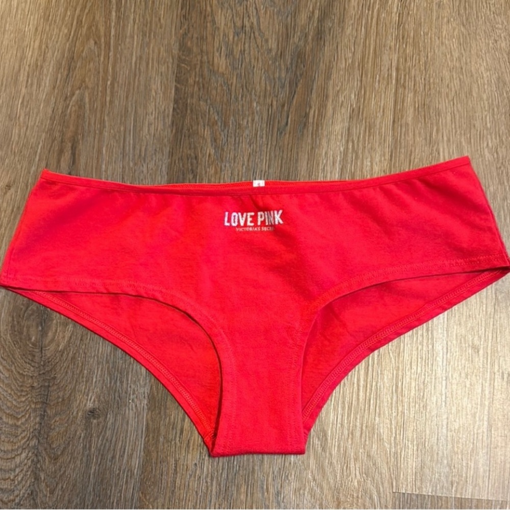 NWT Victoria’s Secret PINK Red glitter Logo Extra Low rise hipster panties Small